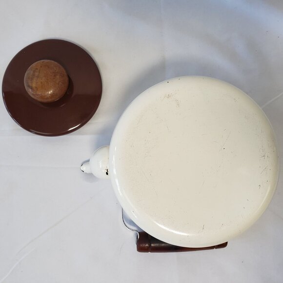 Hall Enamelware Autumn Leaf Teapot Jewel Tea Pot Enamel Metal Kettle Round Wood - Picture 11 of 16